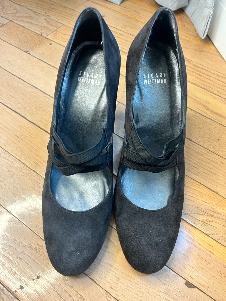 Stuart Weitzman Black Suede Mary Jane Pumps With Strap Detail